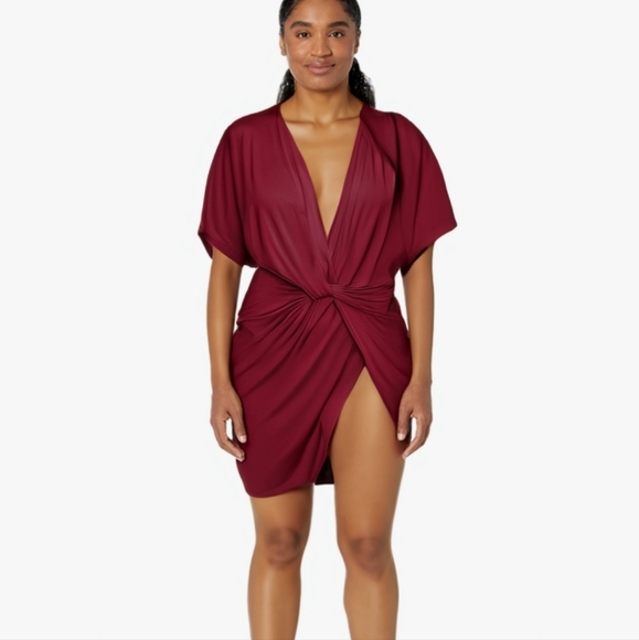 Floerns XL Women's Deep V Neck Twisted Plunging High Slit Mini Party Dress/Tunic - Picture 4 of 14